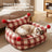 Red plaid plush sofa nest bed for cats and small dogs, photo 7 of 8