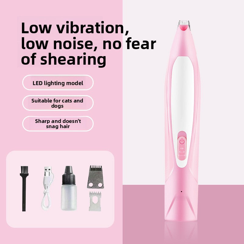 Cordless Dog Paw Trimmer with LED Light and Rounded Safety Blades