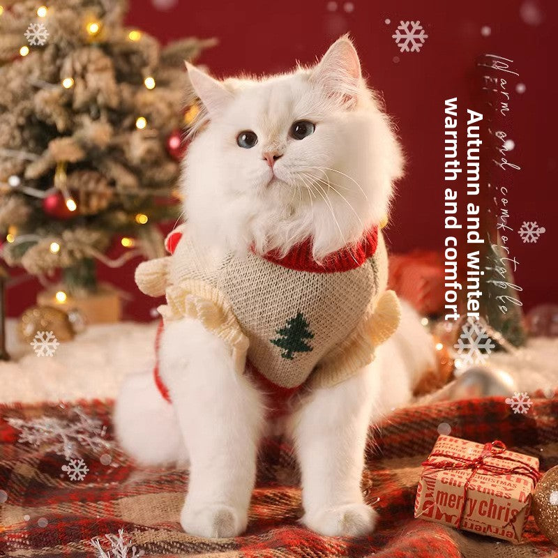 Christmas snowman knitted cat jumper in Christmas Snowman, side view