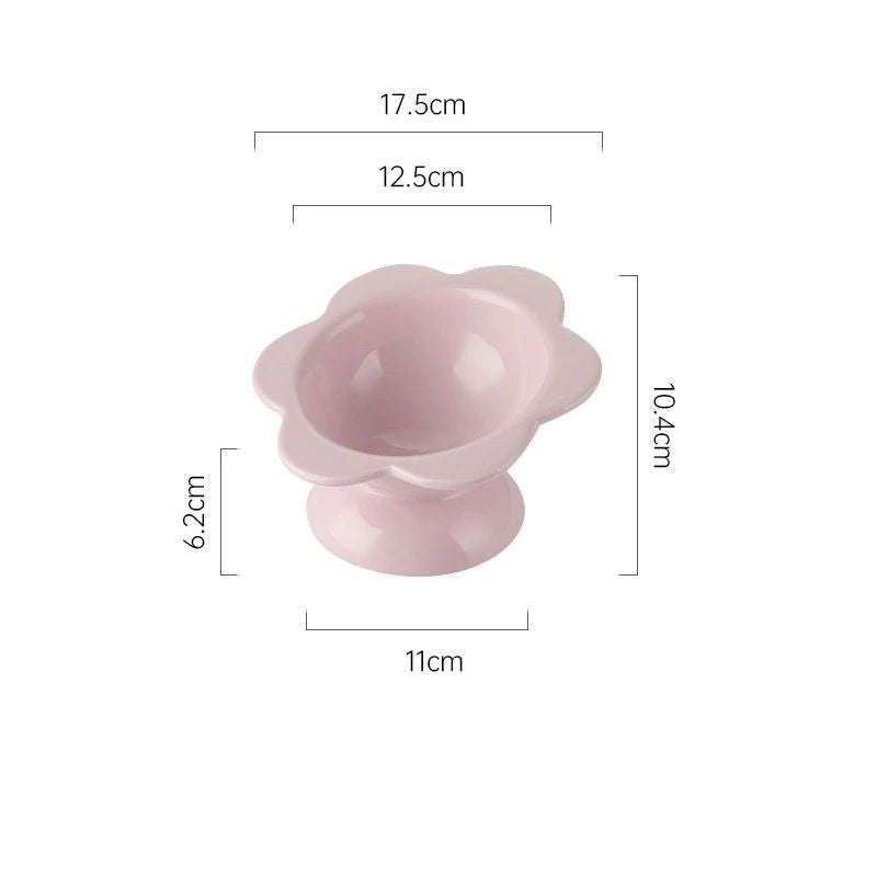 Pink glazed ceramic cat feeding bowl with wide base, view 8
