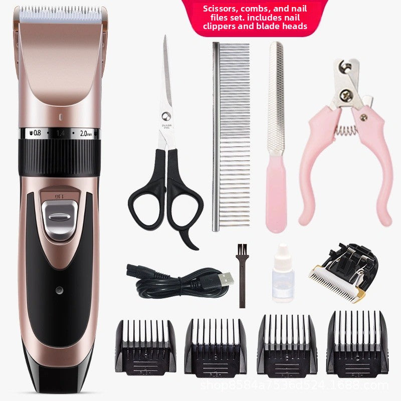 Pet Hair Clipper Set with 4 Limit Combs, Rechargeable Dual Voltage