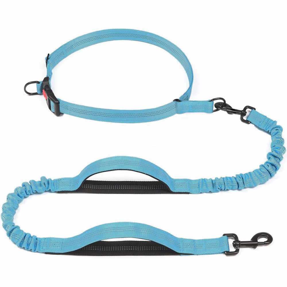 Hands free dual handle bungee dog lead in fluorescent green