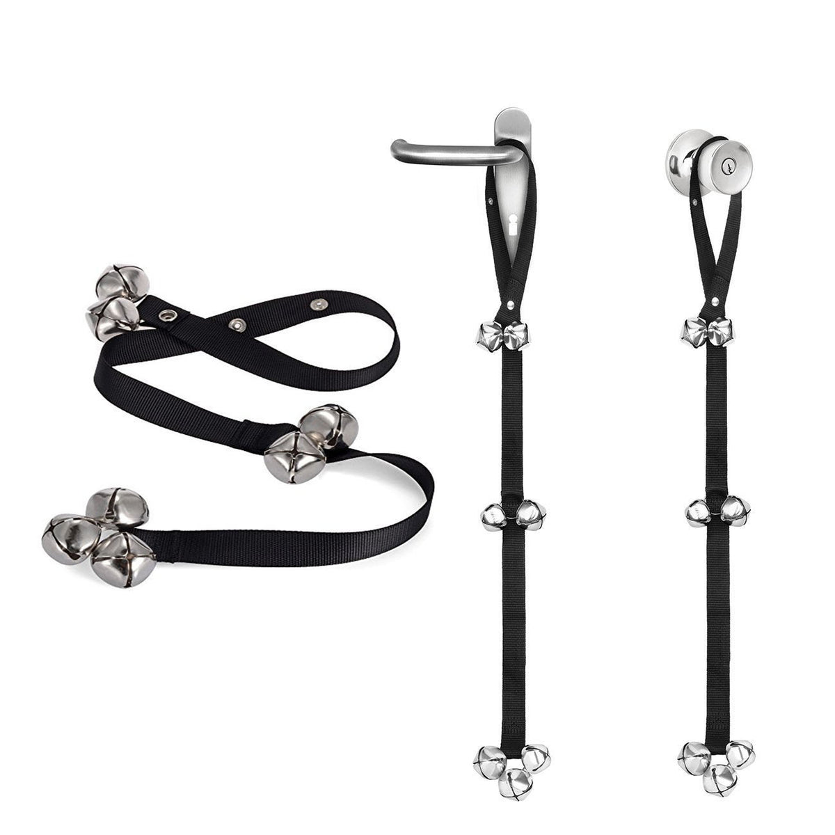 Dog potty training door bells on black nylon rope