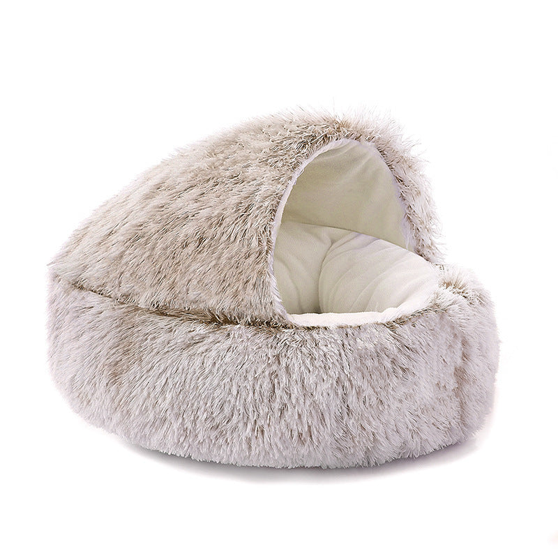 Thick plush cat sleeping bed in two-tone velvet, photo 8 of 29