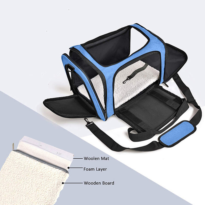 Black breathable mesh pet carrier bag with geometric pattern, photo 3