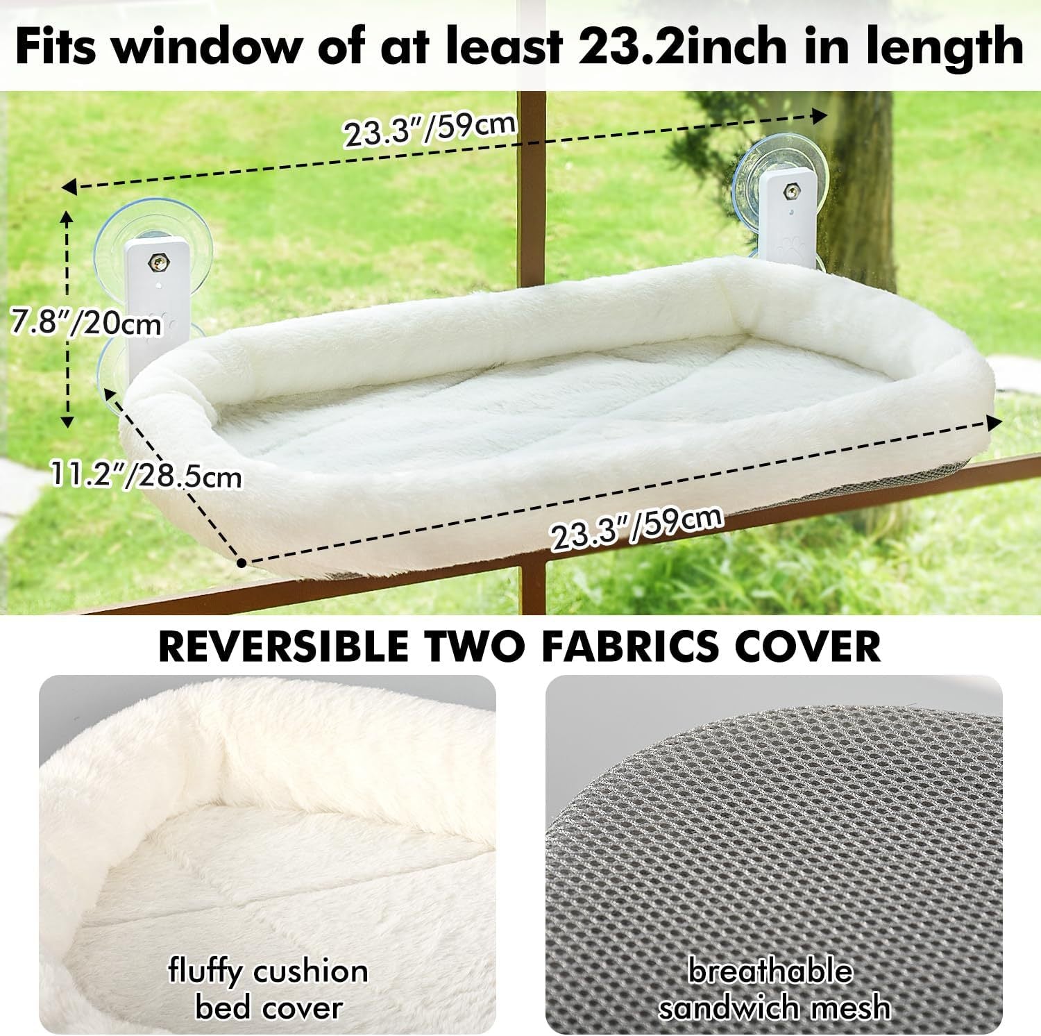 Suction cup window cat bed with plush cushion, alternative angle view