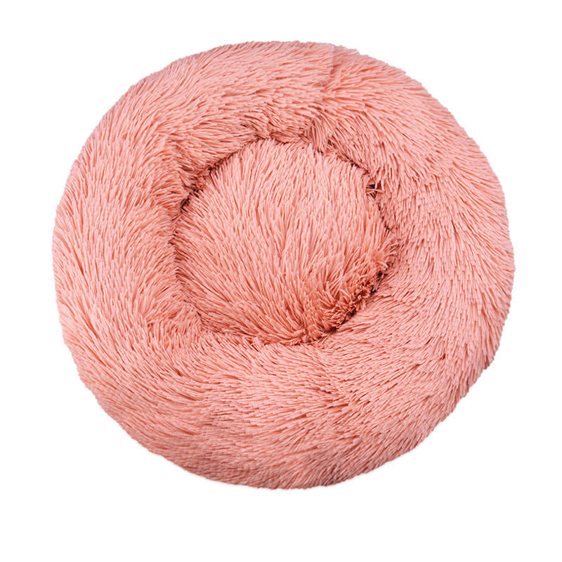 Round long plush donut pet bed for cats, photo 71 of 80
