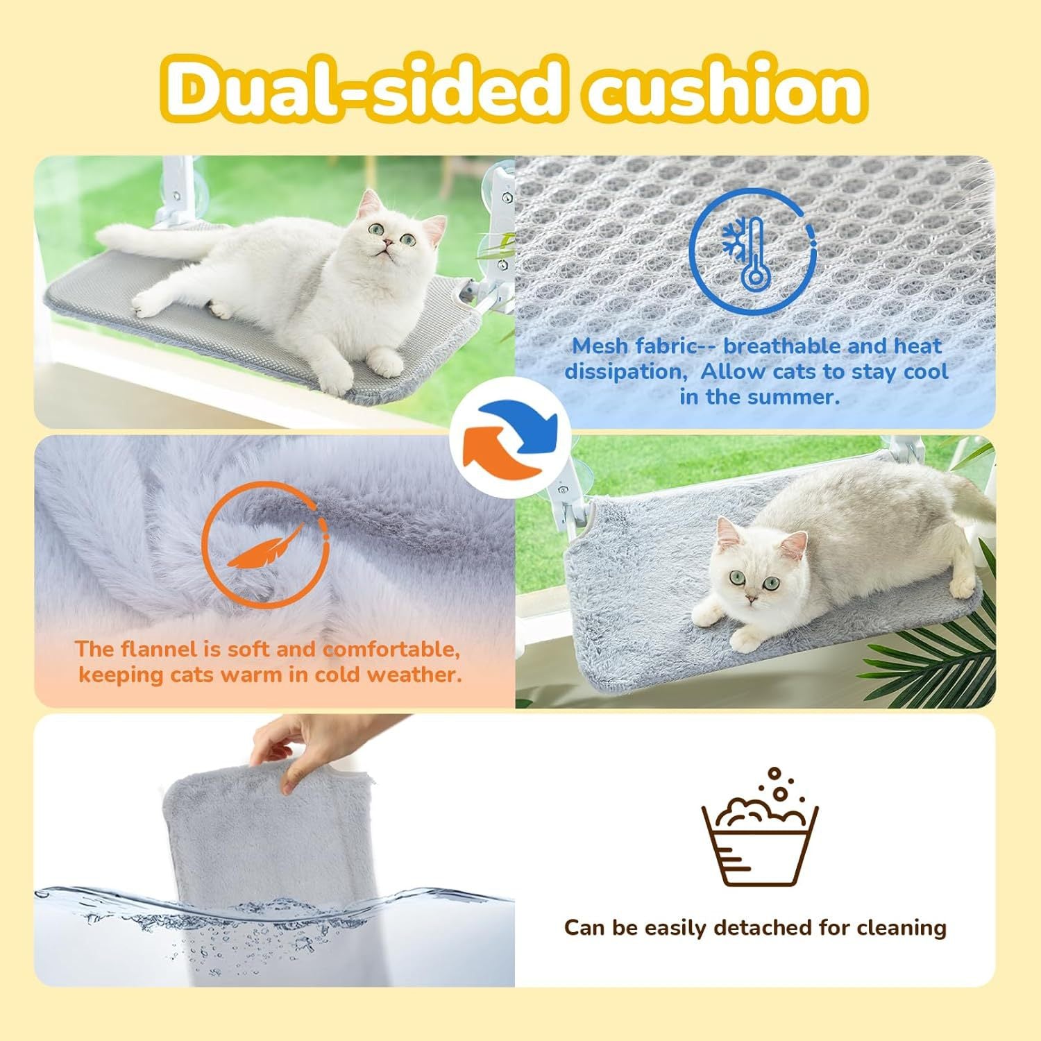 Cat window hammock with suction cups and soft cover, view 2