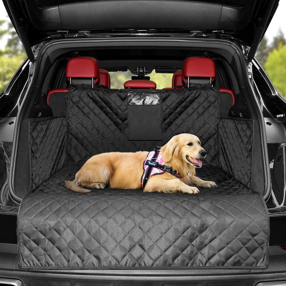 Waterproof dog car boot liner protector, shown in 2 colours and styles