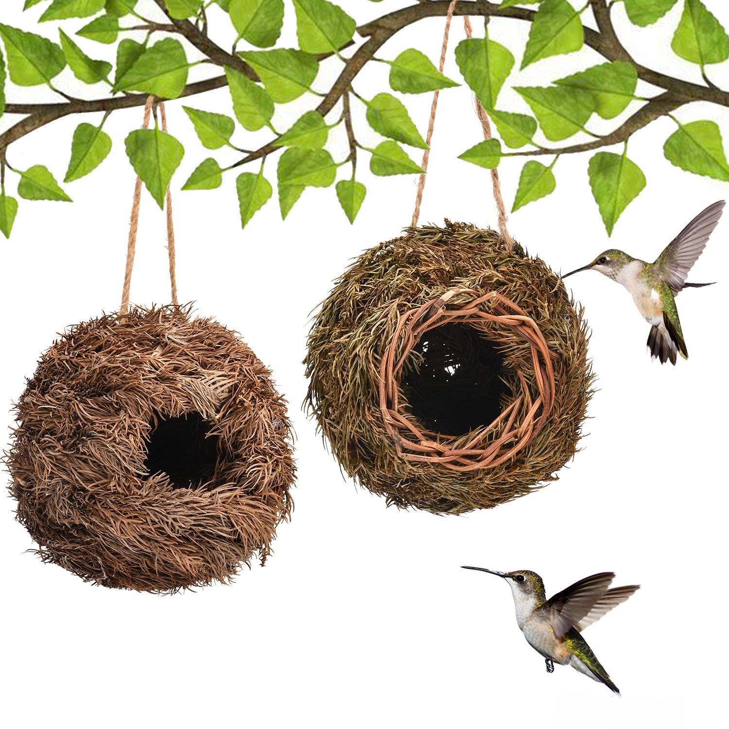 Hand woven natural fibre bird house for garden birds, view 1