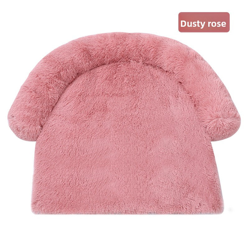Plush pet sofa cushion bed in Round Pink Beige