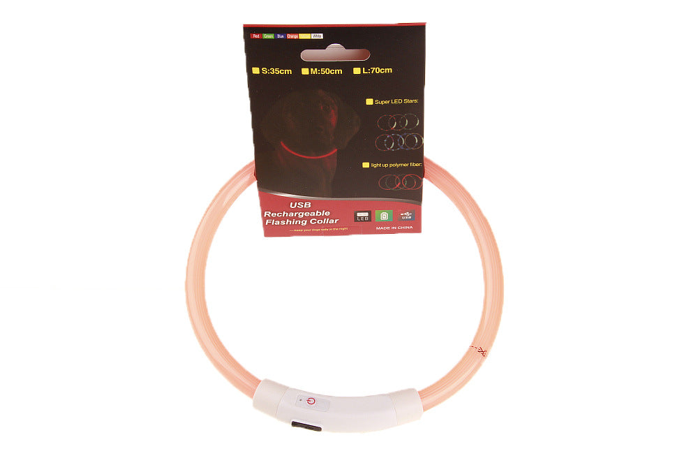Cut to fit USB rechargeable LED pet collar glowing red