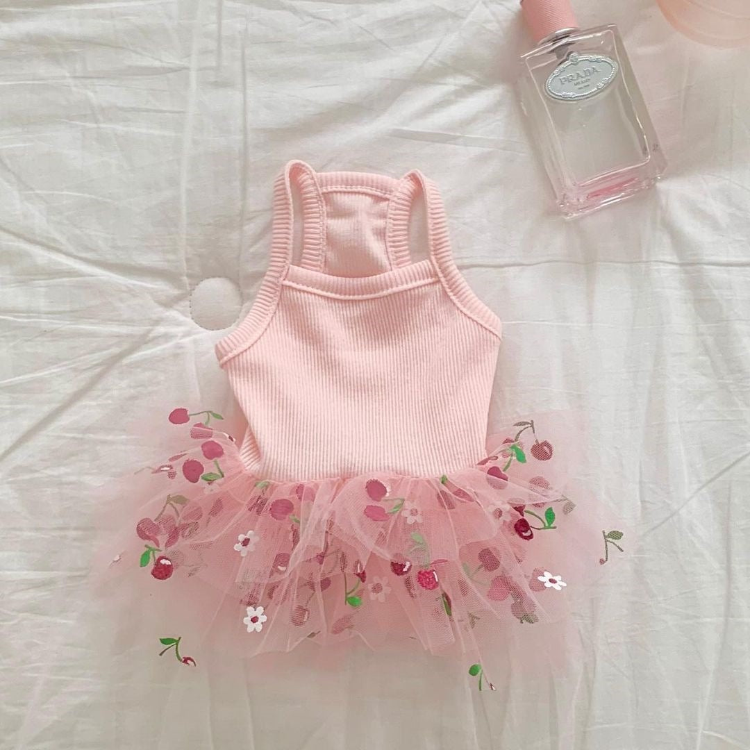 Pink cherry print puffy tutu skirt for small dogs, view 1