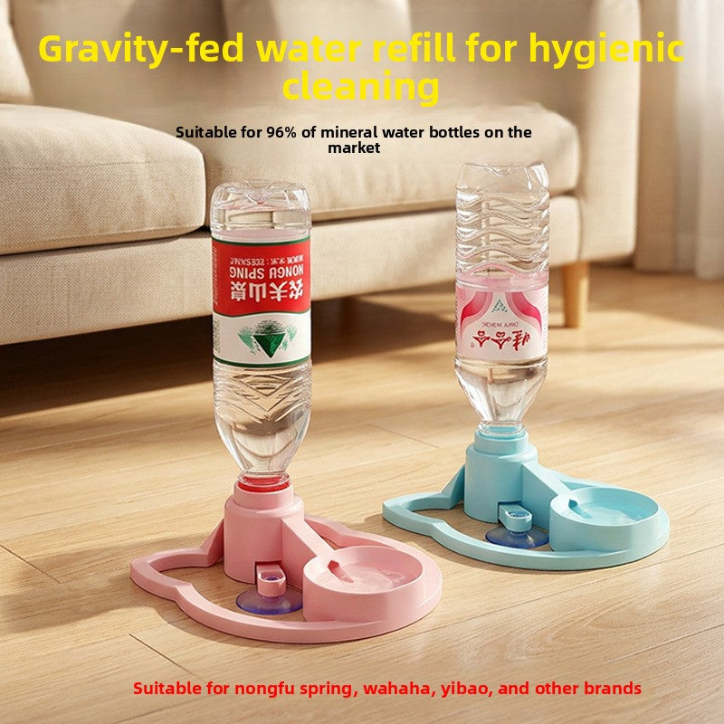 Non-Electric Portable Cat Water Fountain Dispenser in PP, Pink or Blue, Bottle Optional