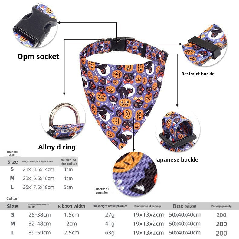 Halloween pumpkin bandana collar for dogs and cats, 3 sizes available