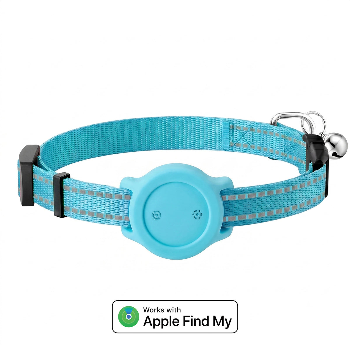 Reflective Bluetooth tracker collar for cats and small dogs, in use with a pet