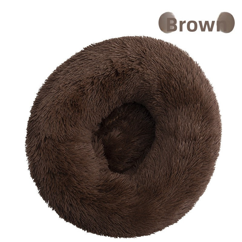 Light brown washable plush round pet bed with anti-slip base, photo 61