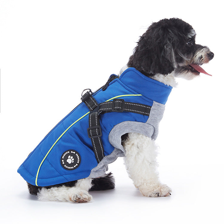 Waterproof padded British style dog winter coat in Purple Camouflage, front view