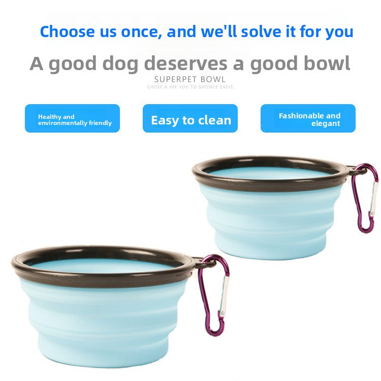 Foldable Silicone Dog Travel Bowl with Clip, Collapsible