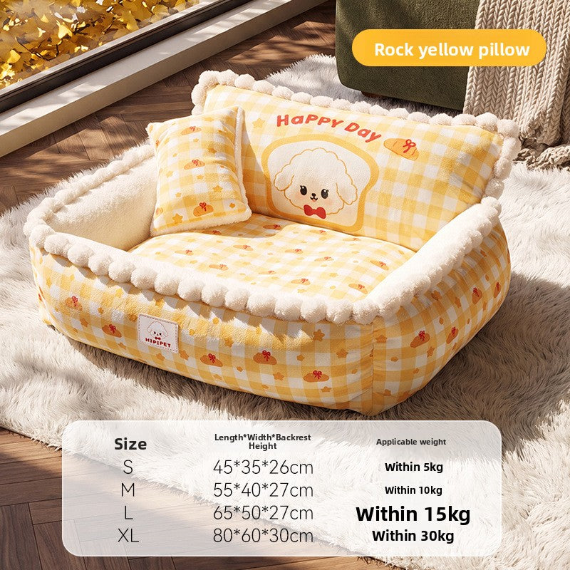 Detachable open pet bed with matching pillow in a cute print pattern, photo 18
