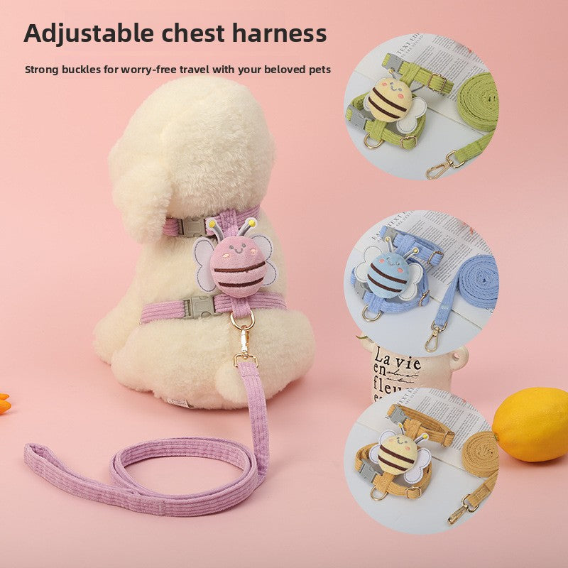 Cute bee print vest harness and lead on a puppy