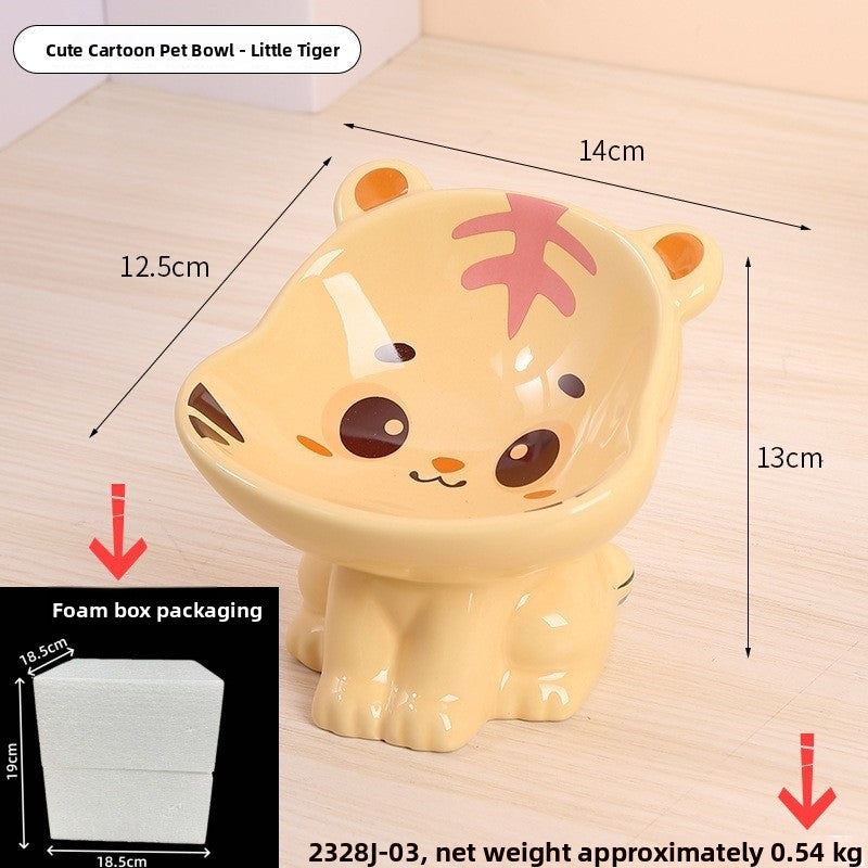 Ceramic Elevated Pet Bowl with Anti-Spill Slanted Opening and Double Ears in Cute Designs