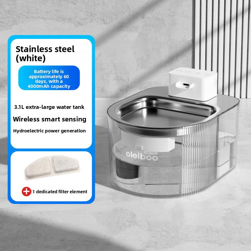 Wireless Pet Water Fountain with 4000mAh Battery, 60 Days Use and Stainless Steel Option