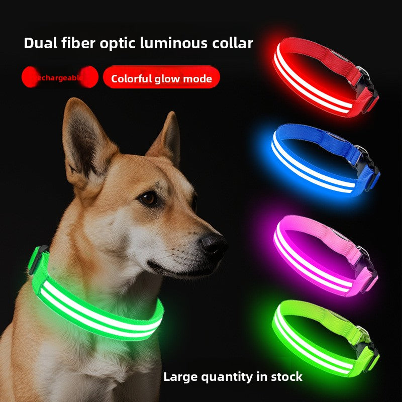 Fibre optic LED dog collar glowing in the dark, product image 1