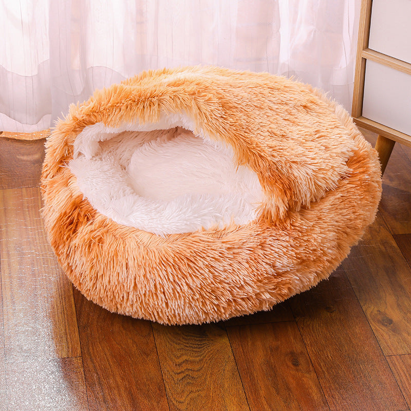 Winter Semi-Enclosed Cat Bed, 2-in-1 Warm Cave and Cushion