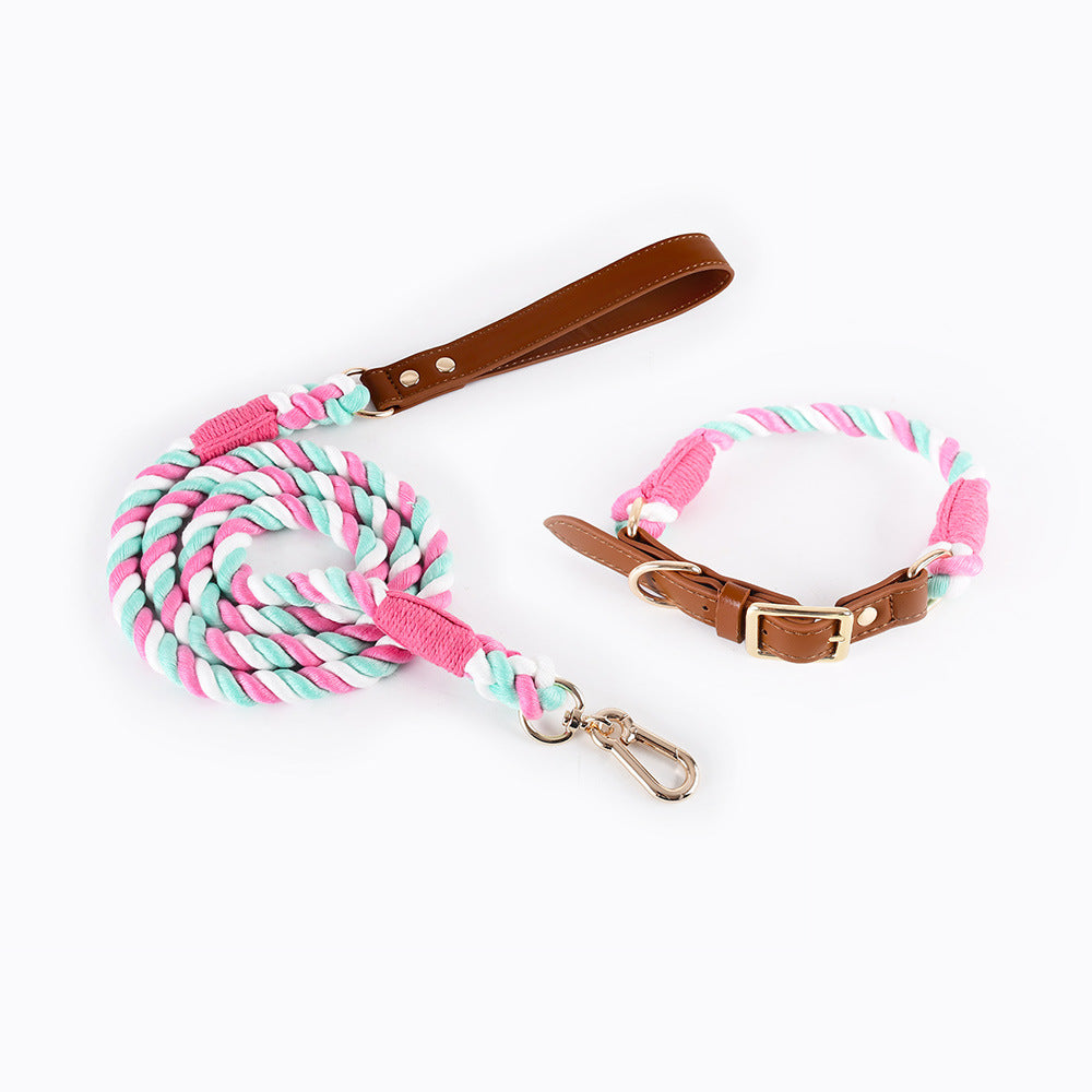 Braided cotton rope dog lead or collar, 5 sizes available
