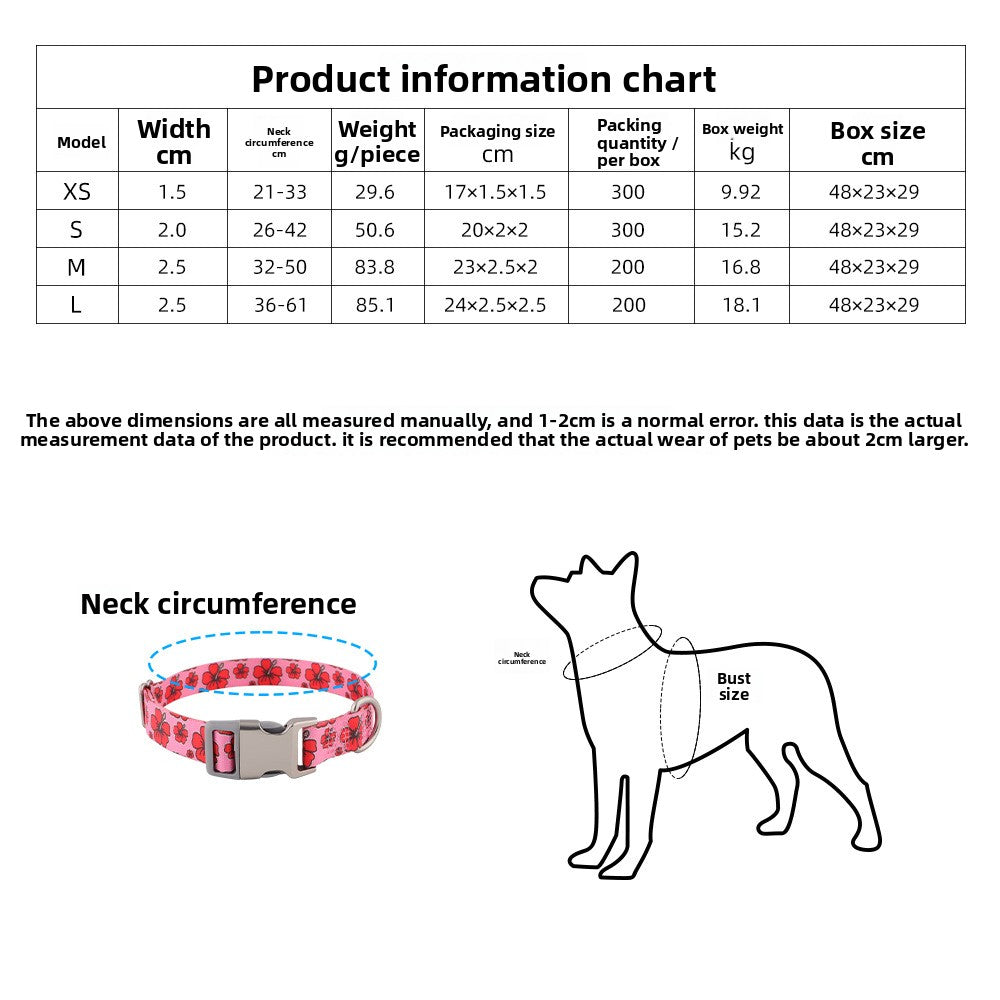 Printed nylon dog collar with colourful pattern, product image 3