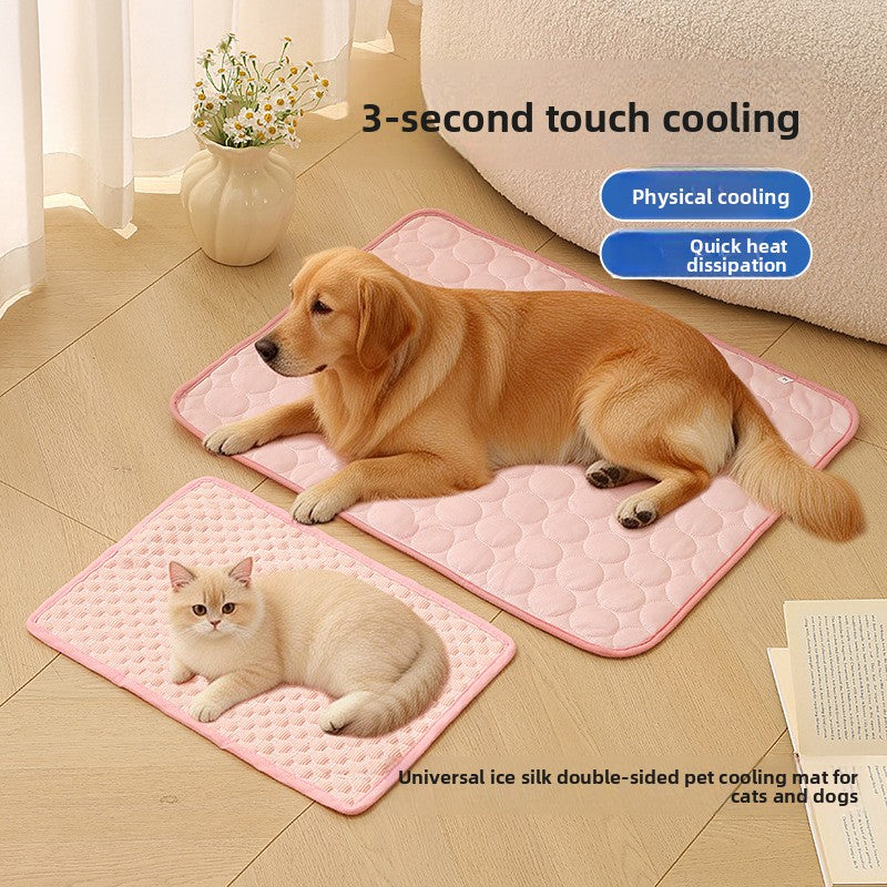 Ice silk pet cooling cushion in pink for cats and dogs, view 1