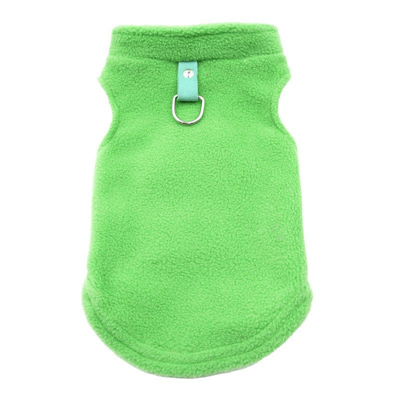 Soft hooded pet sweatshirt with pocket in Green, in use with a pet
