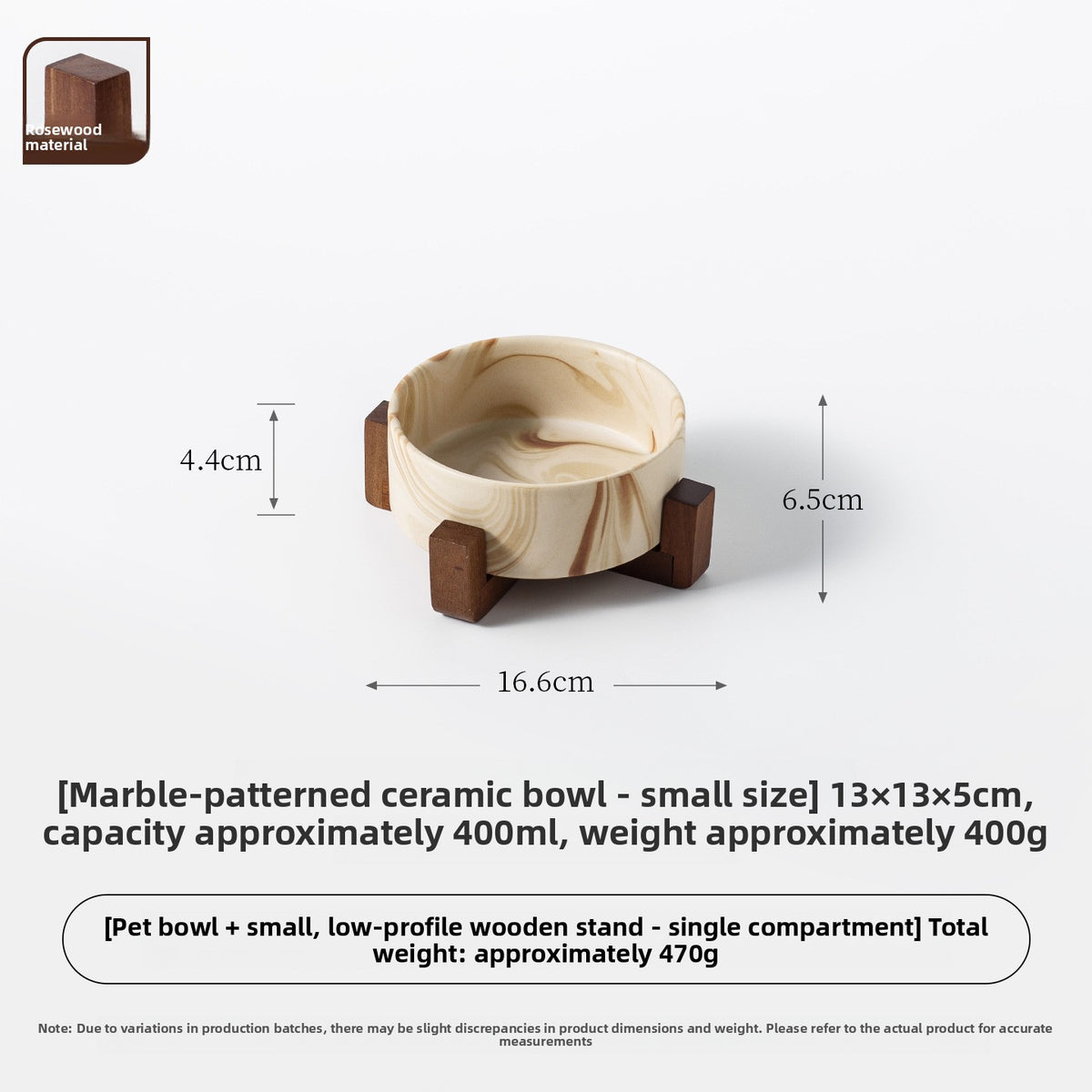 Marble Pattern Ceramic Pet Bowl with Acacia Wood Stand in Water or Slow Feeder Style