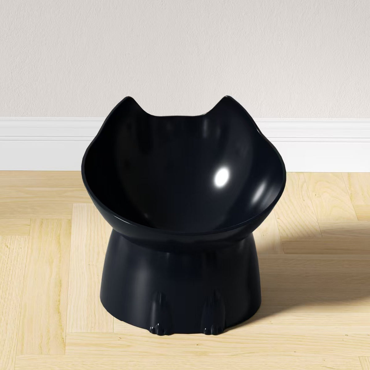 Raised tilted cat bowl with cute ears, product overview photo