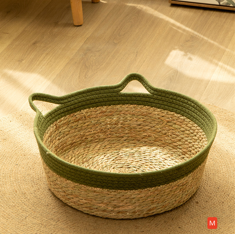 Natural cattail basket cat nest with soft pad, product image 9