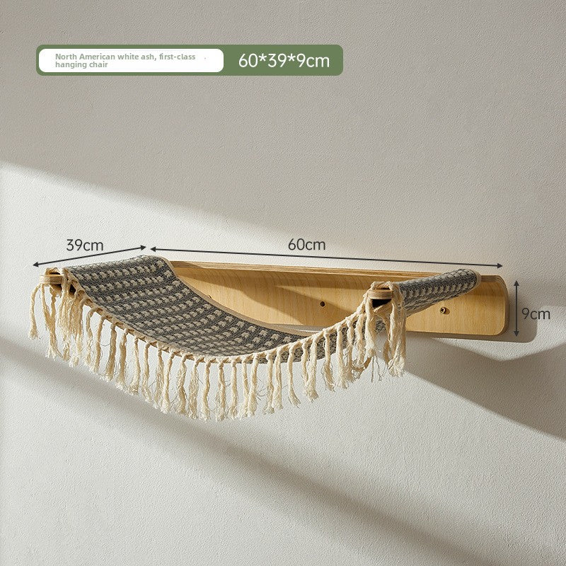 Solid wood wall-mounted cat furniture in Hammock, Beeswax White