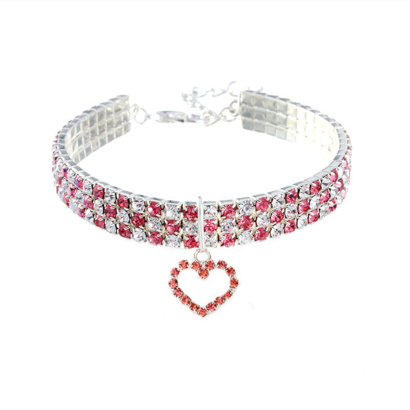 Elastic crystal pet necklace collar with silver plated charm in white, view 13