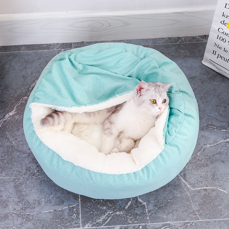 Shell shaped plush cat bed with soft washable cover, view 12 of 15