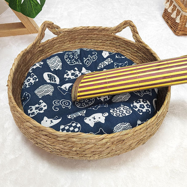 Woven cattail grass cat nest with cute cat ears, product image 29