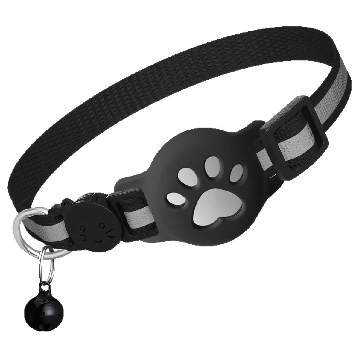 Reflective breakaway cat collar with silicone AirTag holder sleeve and bell, view 5