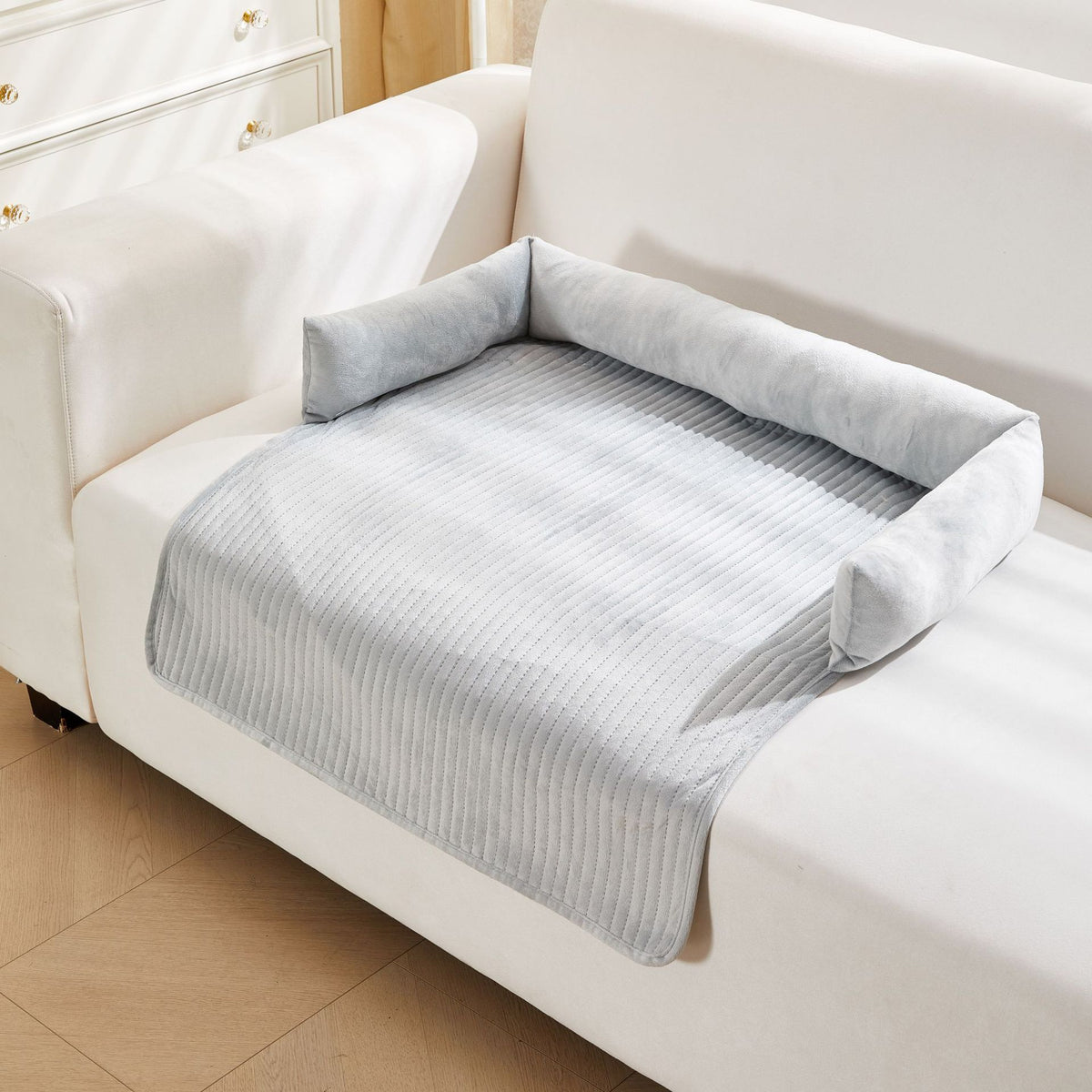 Dark grey striped pet sofa cushion mat, view 9