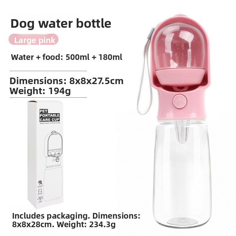 Portable pet drinking and feeding bottle in Green 320ml, front view