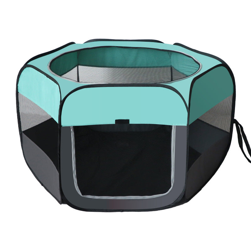 Light blue foldable octagonal pet playpen tent with carry bag, photo 7