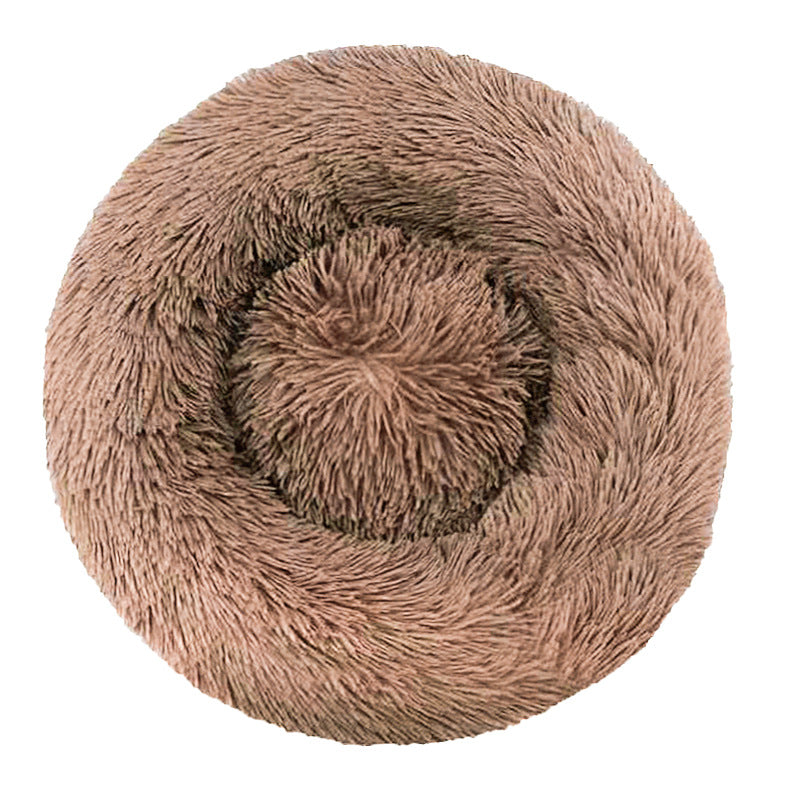 Round long plush nest bed for cats and dogs in Light Coffee