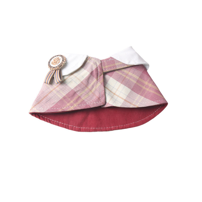 Checked cotton pet cape collar for dogs and cats in Yellow, in a home setting