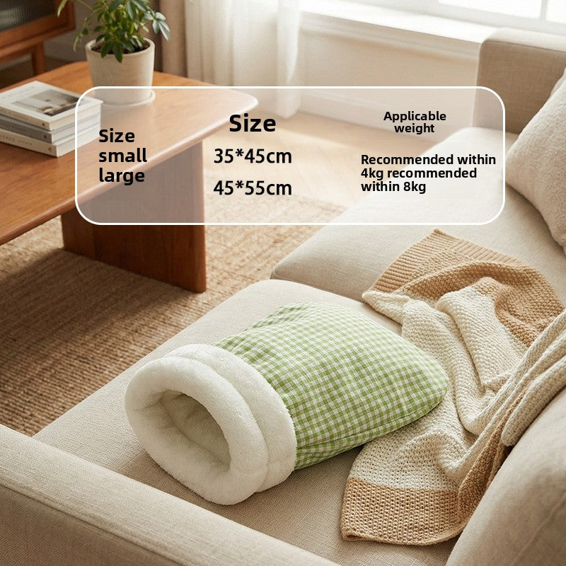 Flannel sleeping bag cat bed with enclosed design, photo 23 of 33