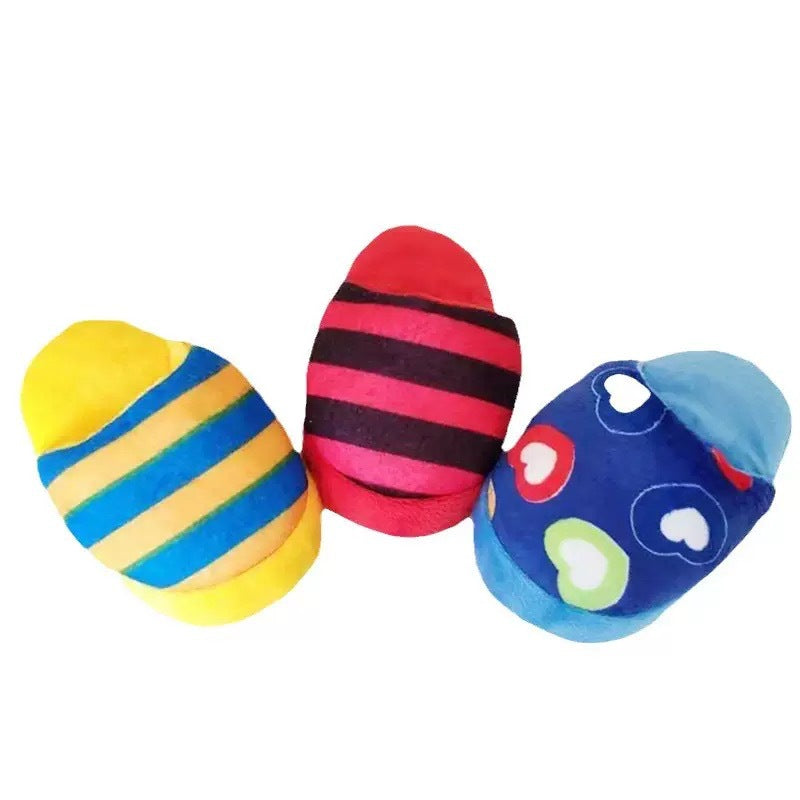 Plush squeaky slipper dog toy for chewing and play, view 3