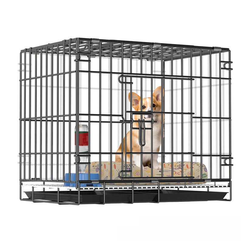 Foldable iron pet crate for small dogs, shown in 3 colours and styles