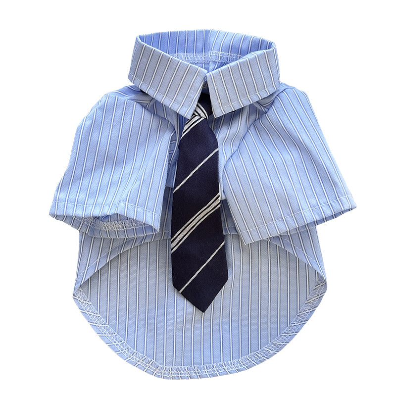 Smart pet shirt with striped tie in Vintage Green, showing size and shape